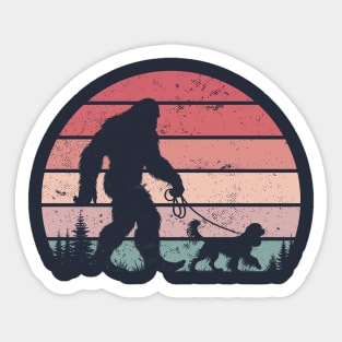 Bigfoot Walking Cavalier King Charles Spaniel Dog Vintage Sunset Dog Lover Sticker